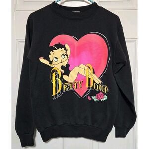 Betty Boop Sweatshirt Womens XL 14-16 Rare‎ Black Pullover 1994 Rare